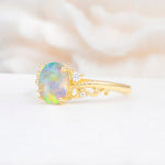 Romantic Oval Cut Twisted Scroll Side Stone Fire Opal Engagement Ring - Additional view