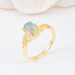 Romantic Oval Cut Twisted Scroll Side Stone Fire Opal Engagement Ring - Additional view