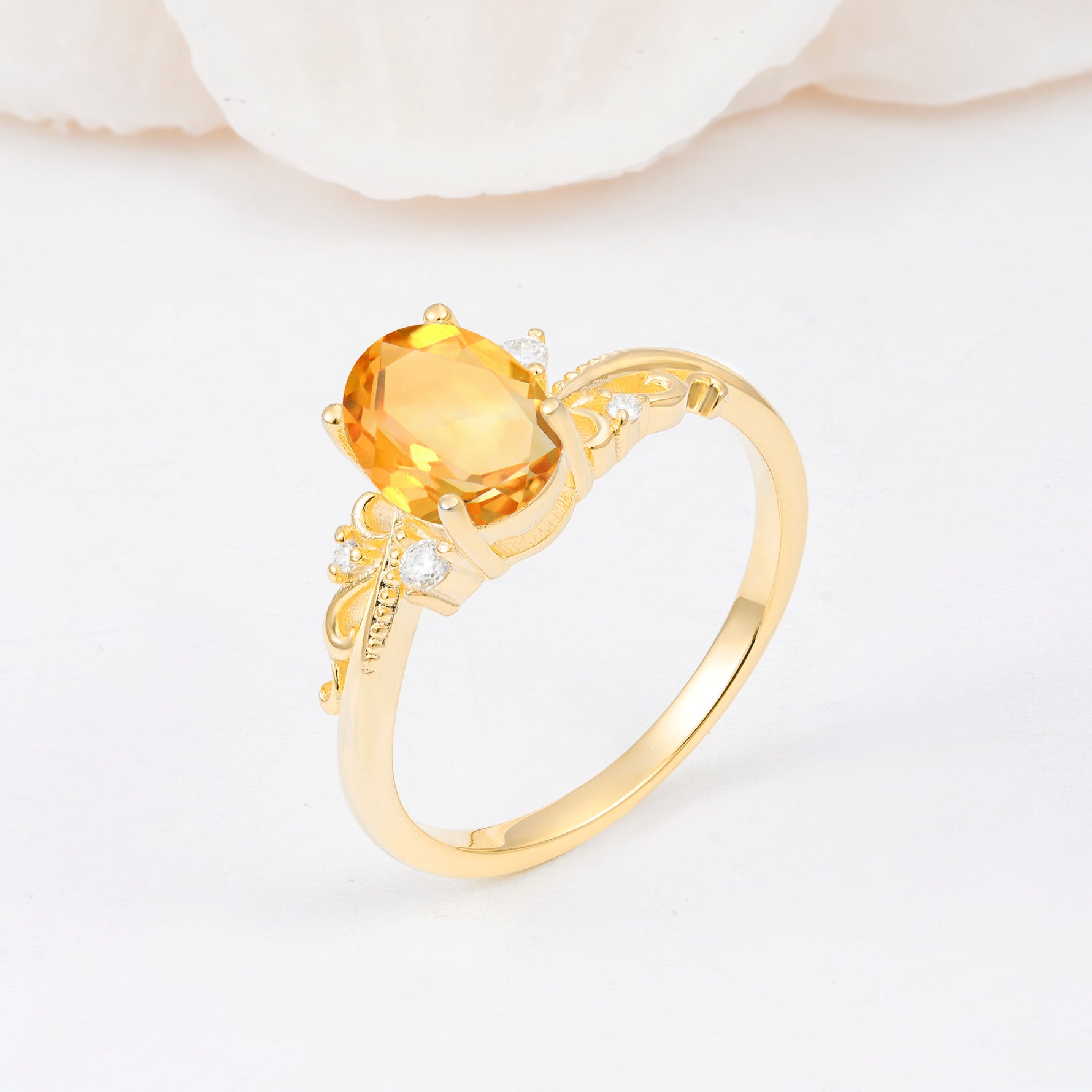 Romantic Oval Cut Twisted Scroll Side Stone Citrine Engagement Ring - Additional view