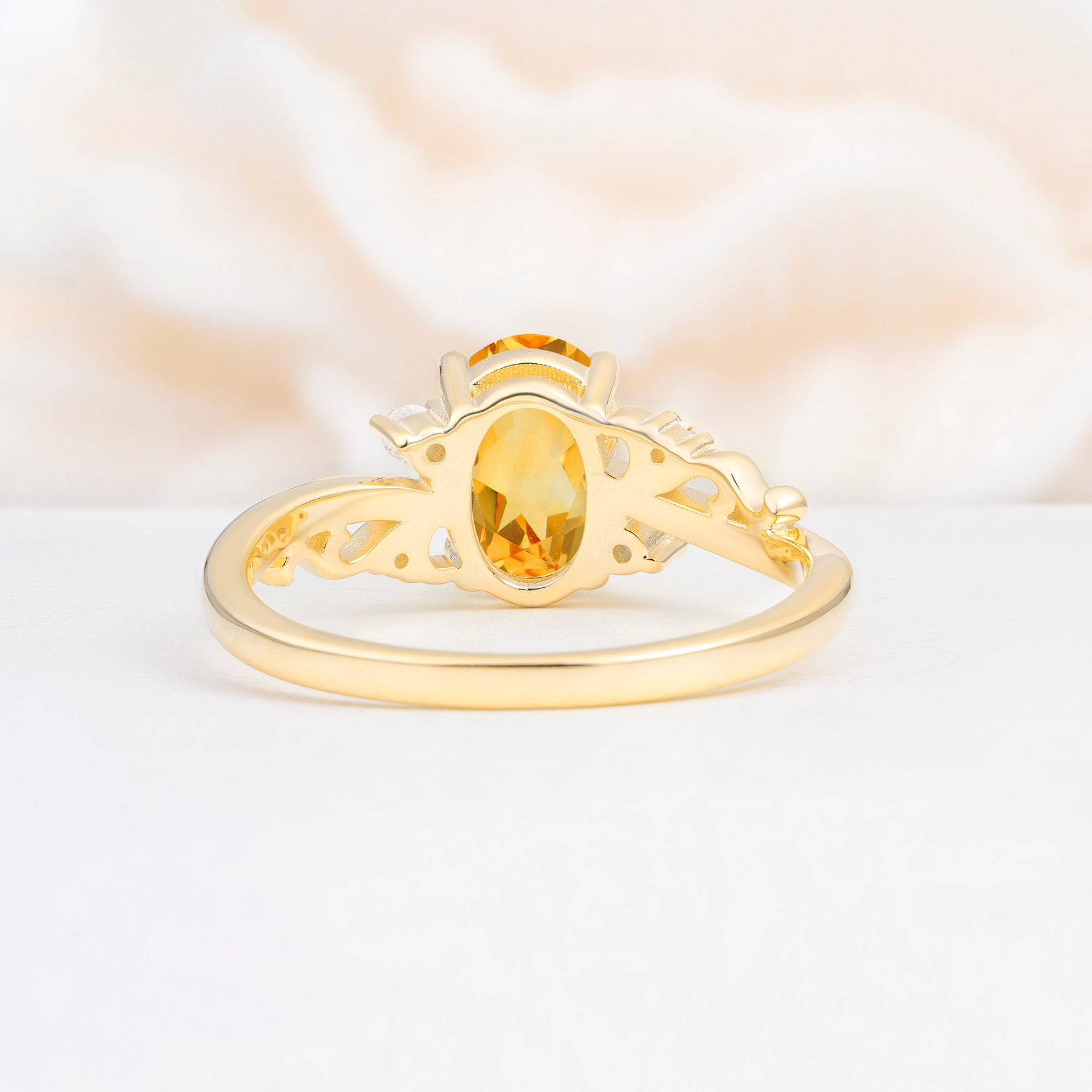 Romantic Oval Cut Twisted Scroll Side Stone Citrine Engagement Ring - Additional view