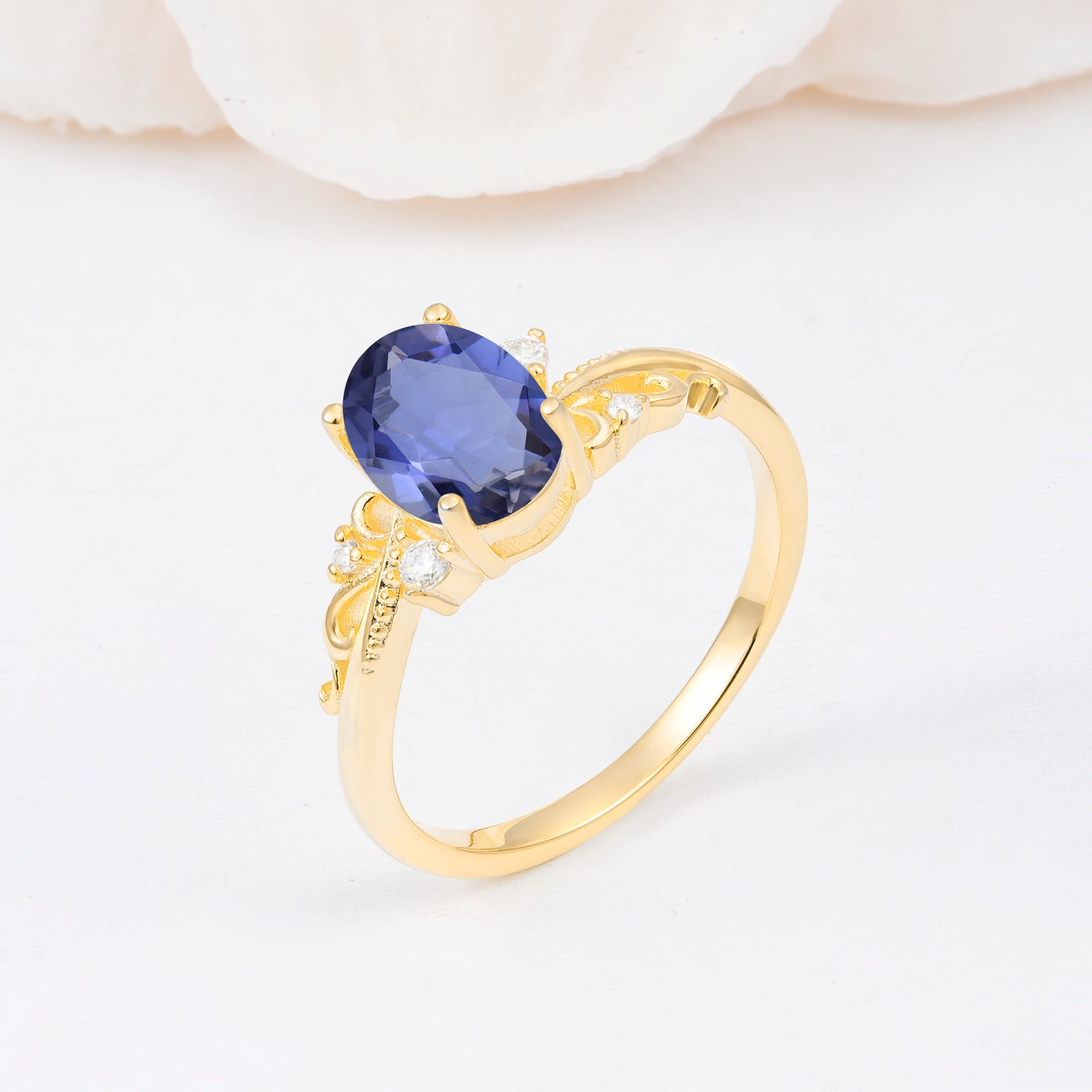 Romantic Oval Cut Twisted Scroll Side Stone Tanzanite Engagement Ring - Additional view
