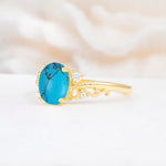 Romantic Oval Cut Twisted Scroll Side Stone Turquoise Engagement Ring - Additional view