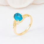 Romantic Oval Cut Twisted Scroll Side Stone Turquoise Engagement Ring - Additional view