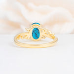 Romantic Oval Cut Twisted Scroll Side Stone Turquoise Engagement Ring - Additional view