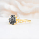 Romantic Oval Cut Twisted Scroll Side Stone Black Rutilated Quartz Engagement Ring - Additional view
