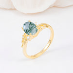 Romantic Oval Cut Twisted Scroll Side Stone Moss Agate Engagement Ring - Additional view