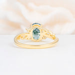 Romantic Oval Cut Twisted Scroll Side Stone Moss Agate Engagement Ring - Additional view