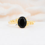 Romantic Oval Cut Twisted Scroll Side Stone Black Onyx Engagement Ring - Additional view