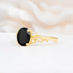 Romantic Oval Cut Twisted Scroll Side Stone Black Onyx Engagement Ring - Additional view