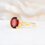 Romantic Oval Cut Twisted Scroll Side Stone Garnet Engagement Ring - Additional view
