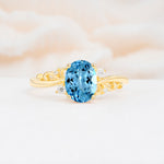 Romantic Oval Cut Twisted Scroll Side Stone Aquamarine Engagement Ring - Additional view