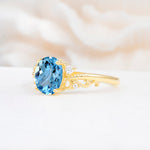 Romantic Oval Cut Twisted Scroll Side Stone Aquamarine Engagement Ring - Additional view