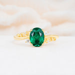 Romantic Oval Cut Twisted Scroll Side Stone Emerald Engagement Ring - Additional view