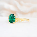 Romantic Oval Cut Twisted Scroll Side Stone Emerald Engagement Ring - Additional view