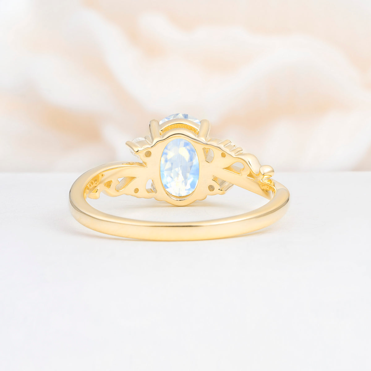 Romantic Oval Cut Twisted Scroll Side Stone Moonstone Engagement Ring - Additional view