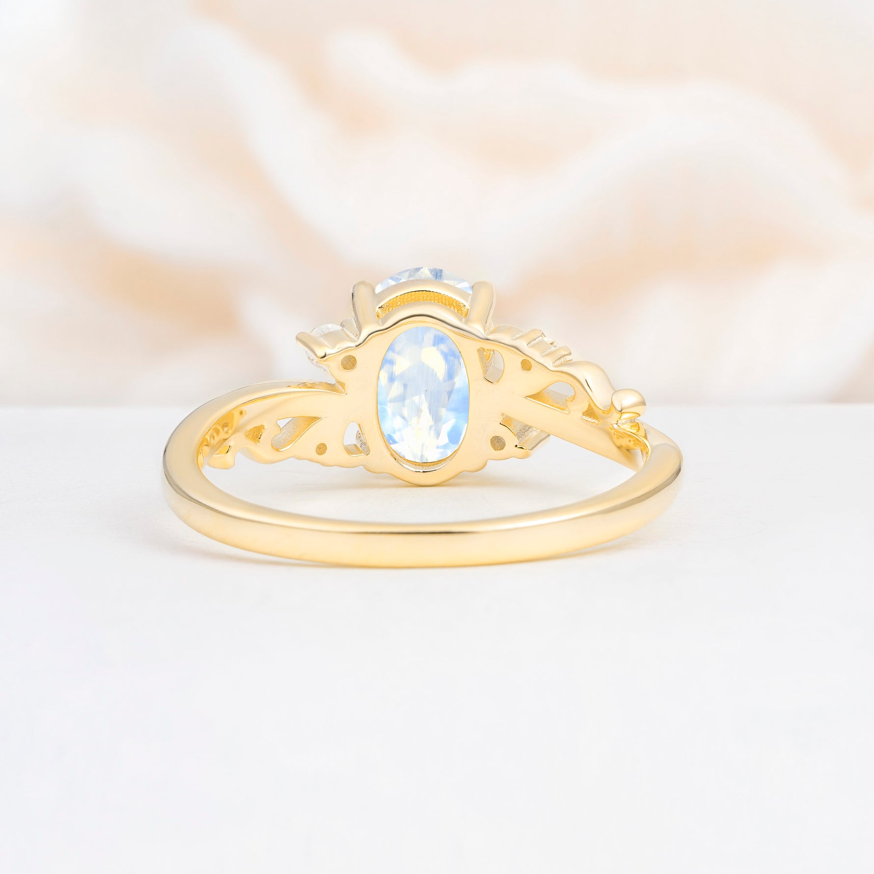Romantic Oval Cut Twisted Scroll Side Stone Moonstone Engagement Ring - Additional view