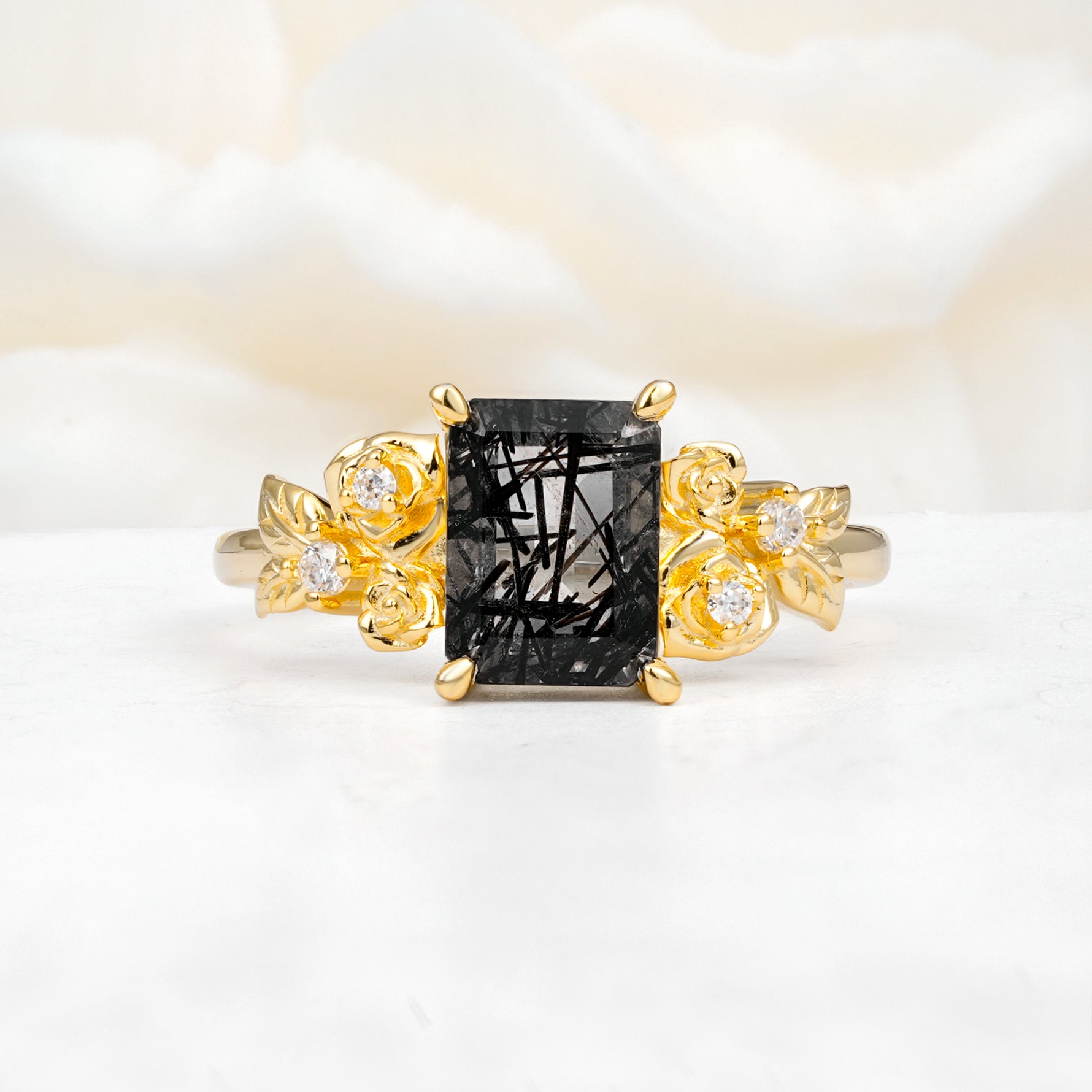 SR17645 Black Rutilated Quartz Ring - Yellow-Gold
