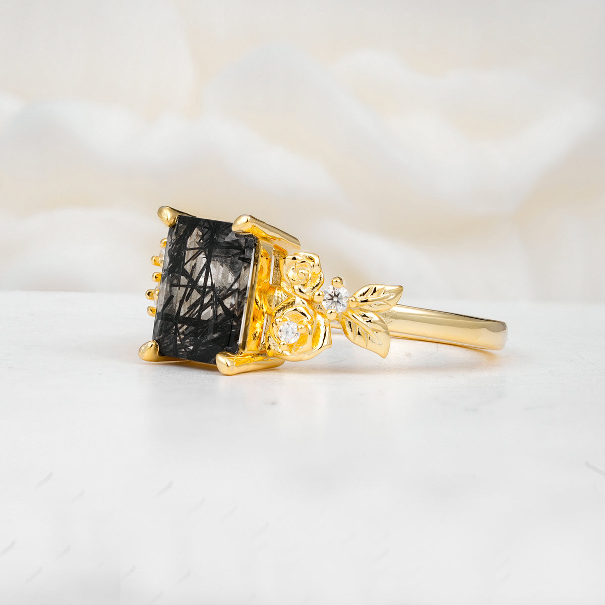 SR17645 Black Rutilated Quartz Ring - White-Gold