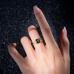 SR17645 Black Rutilated Quartz Ring - Rose-Gold