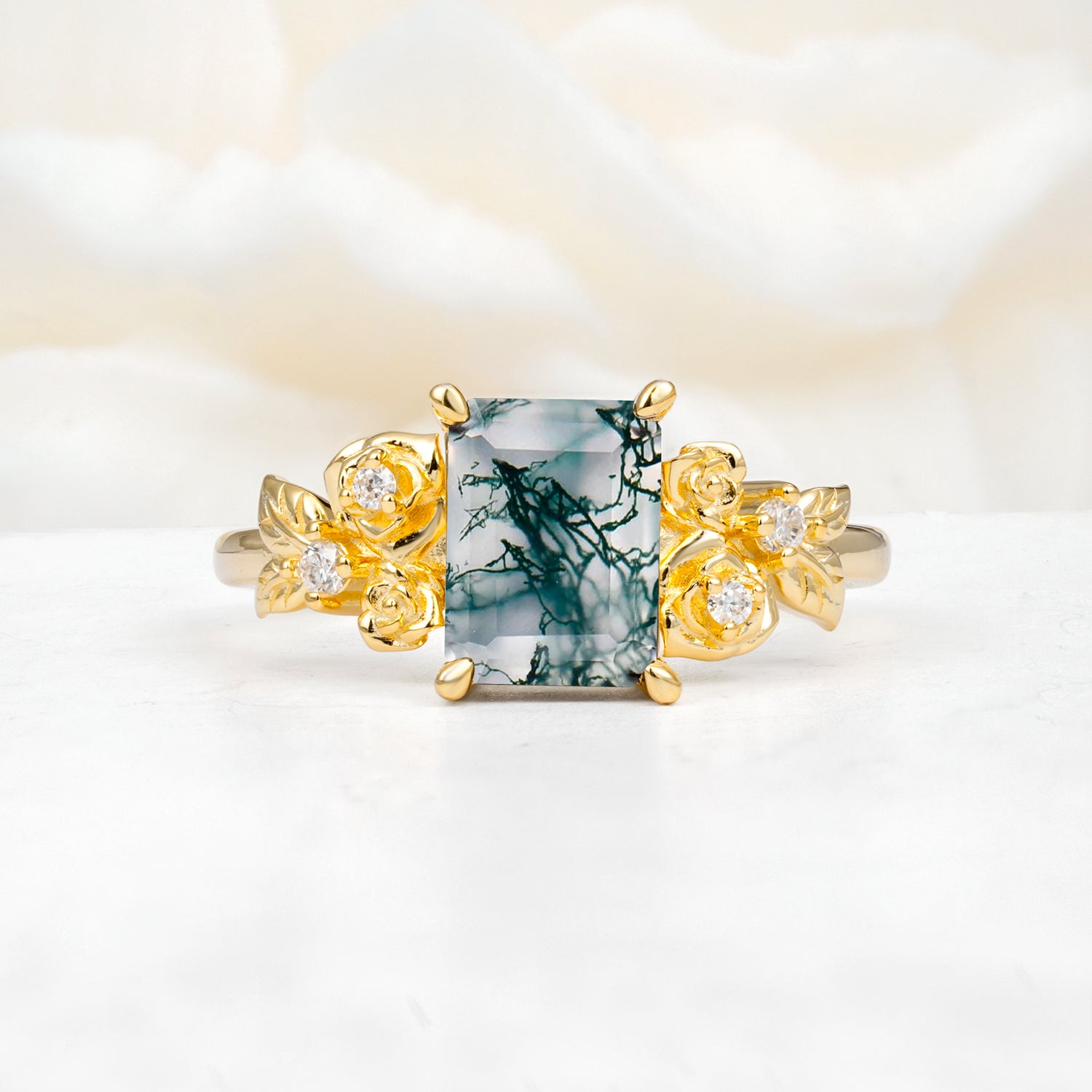 SR17645 Moss Agate Ring - Yellow-Gold
