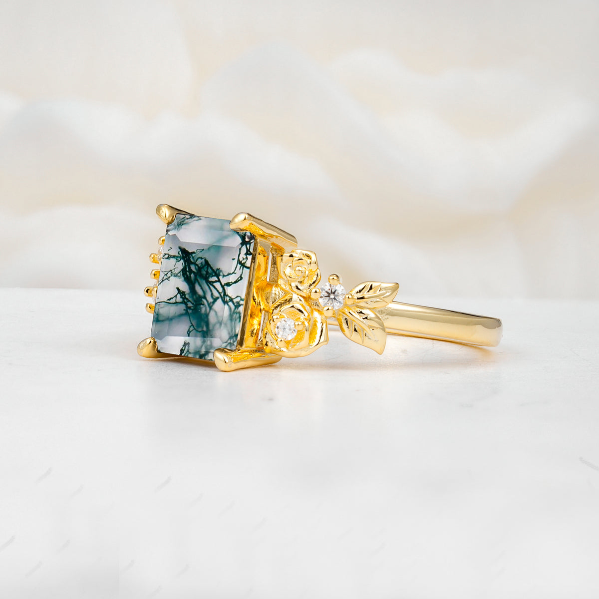 SR17645 Moss Agate Ring - White-Gold