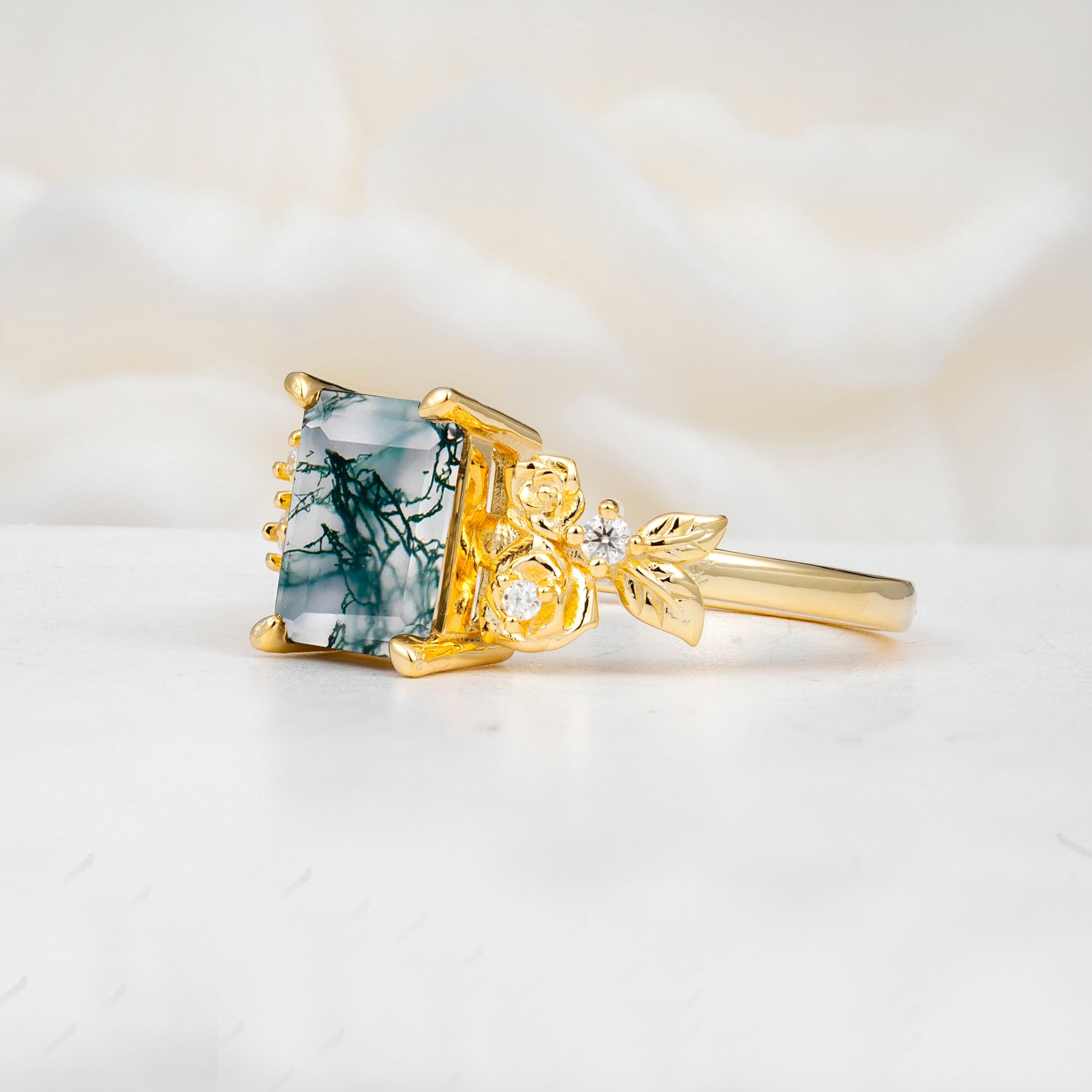 SR17645 Moss Agate Ring - White-Gold