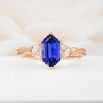 Elongated Hexagon Cut Sapphire Floral Bridal Ring Set - Additional view
