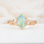 Elongated Hexagon Cut Fire Opal Floral Bridal Ring Set - Additional view