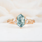 Elongated Hexagon Cut Moss Agate Floral Bridal Ring Set - Additional view