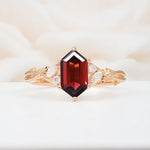 Elongated Hexagon Cut Garnet Floral Bridal Ring Set - Additional view
