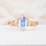 Elongated Hexagon Cut Moonstone Floral Bridal Ring Set - Additional view