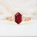 Elongated Hexagon Cut Ruby Floral Bridal Ring Set - Additional view