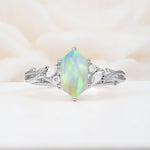 Elongated Hexagon Cut Fire Opal Floral Bridal Ring Set - Additional view