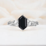 Elongated Hexagon Cut Black Onyx Floral Bridal Ring Set - Additional view