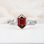 Elongated Hexagon Cut Garnet Floral Bridal Ring Set - Additional view