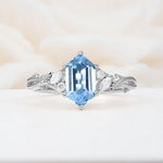 Elongated Hexagon Cut Aquamarine Floral Bridal Ring Set - Additional view