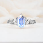 Elongated Hexagon Cut Moonstone Floral Bridal Ring Set - Additional view