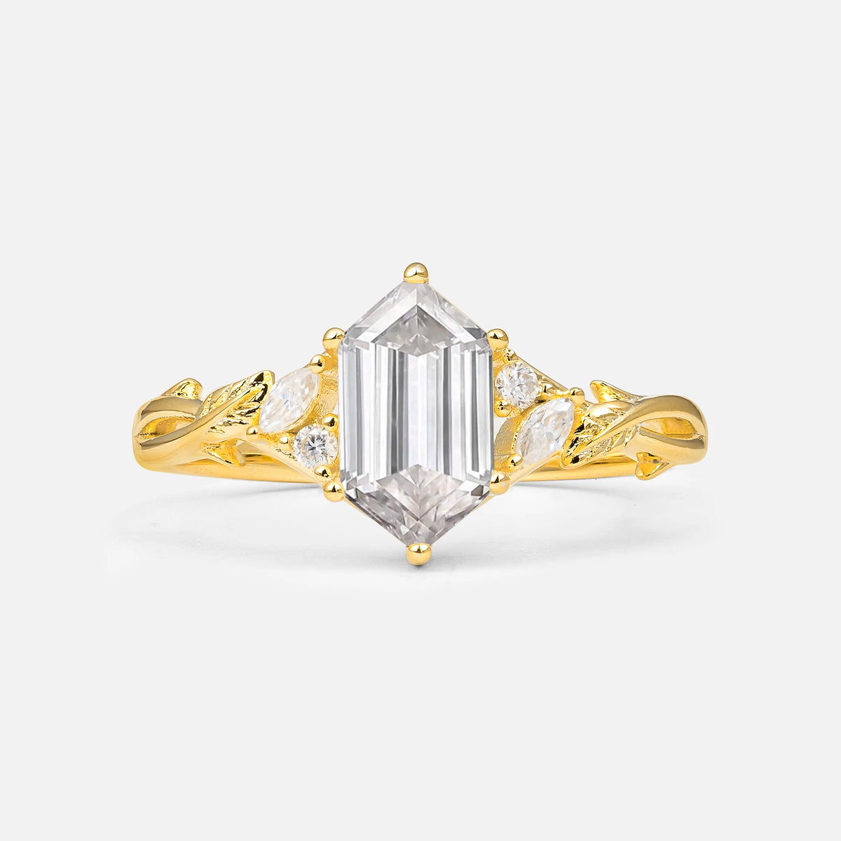 Nature Inspired Moissanite Hexagon Cut Engagement Ring