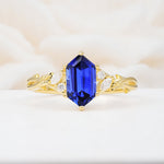 Elongated Hexagon Cut Sapphire Floral Bridal Ring Set - Additional view