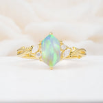 Elongated Hexagon Cut Fire Opal Floral Bridal Ring Set - Additional view