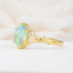 Elongated Hexagon Cut Fire Opal Floral Bridal Ring Set - Additional view