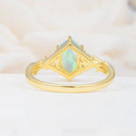 Elongated Hexagon Cut Fire Opal Floral Bridal Ring Set - Additional view