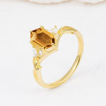 Elongated Hexagon Cut Citrine Floral Bridal Ring Set - Additional view