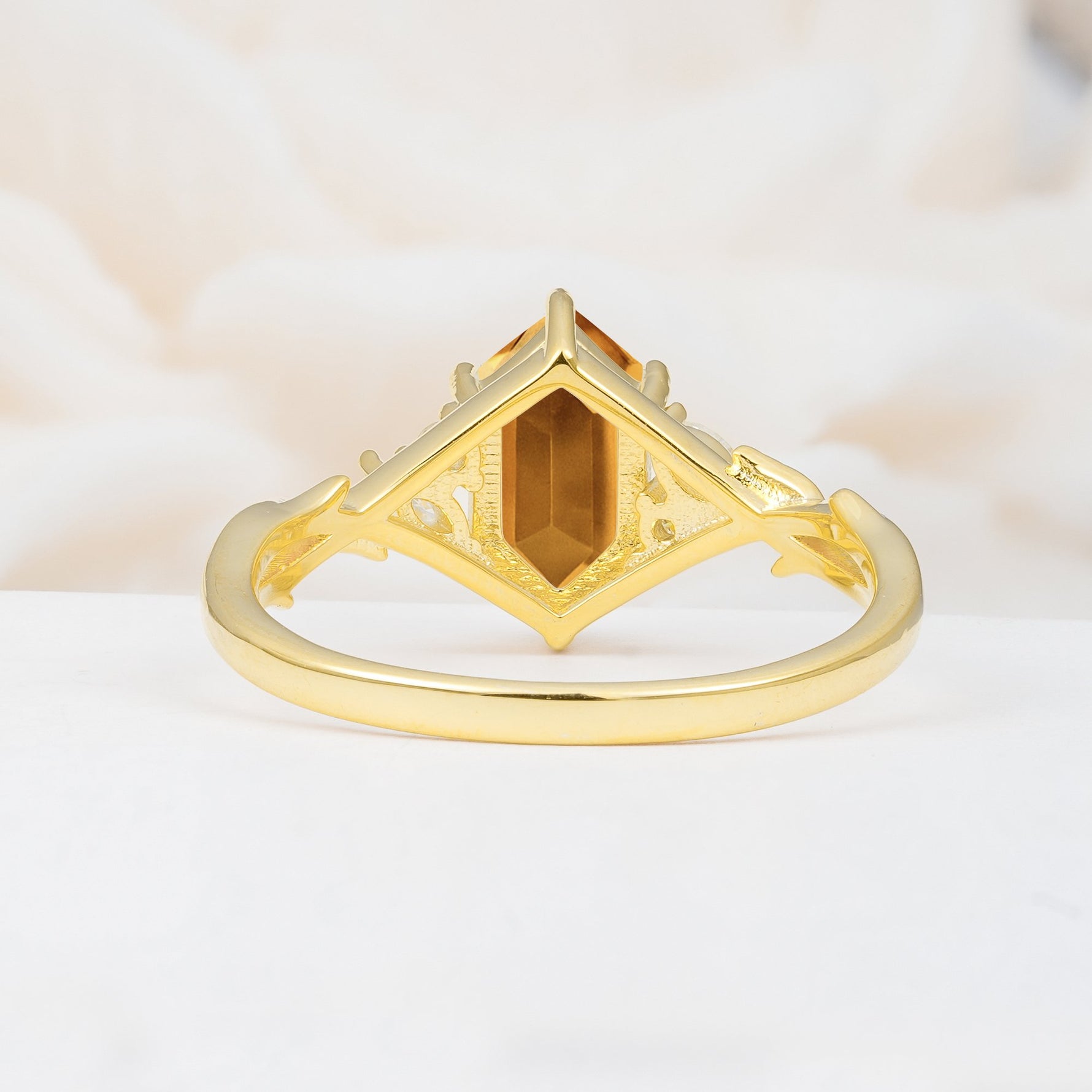 Elongated Hexagon Cut Citrine Floral Bridal Ring Set - Additional view