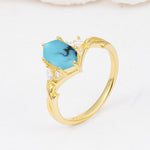 Elongated Hexagon Cut Turquoise Floral Bridal Ring Set - Additional view