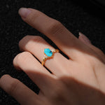 Elongated Hexagon Cut Turquoise Floral Bridal Ring Set - Additional view