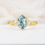 Elongated Hexagon Cut Moss Agate Floral Bridal Ring Set - Additional view