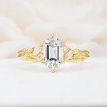 Elongated Hexagon Cut Lab Diamond Floral Bridal Ring Set - Additional view