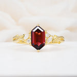 Elongated Hexagon Cut Garnet Floral Bridal Ring Set - Additional view