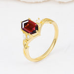 Elongated Hexagon Cut Garnet Floral Bridal Ring Set - Additional view